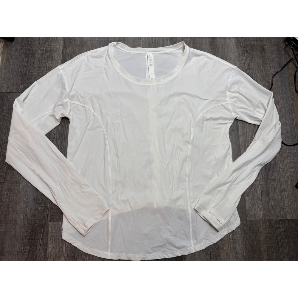 Lululemon White Long Sleeve Activewear Top Cinched Back Size 8 RN 106259